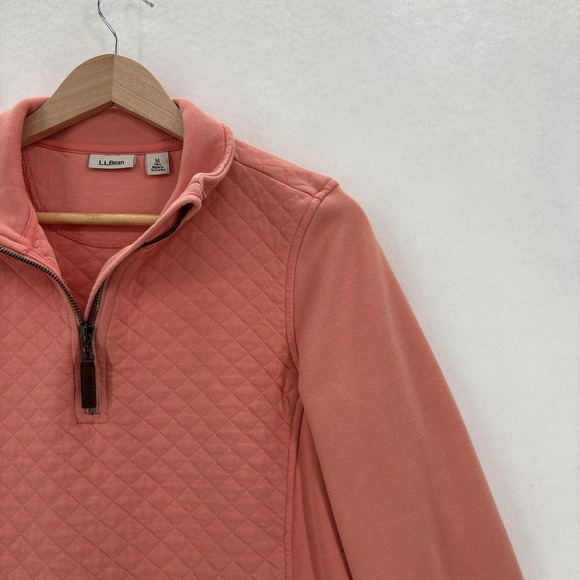 L.L.Bean Quilted Quarter-Zip Pullover Womens Medium Tall Pink Mock Neck Pullover - Picture 2 of 12